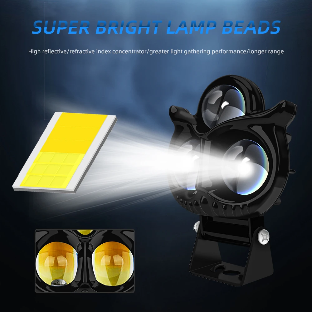 Owl 3-Eye LED Motorcycle Headlight - Waterproof Aluminum Flashing Light ...