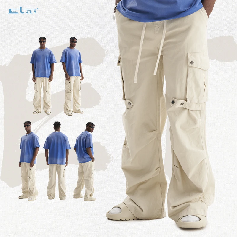 Fashion Buttons Flap 6 Pocket Casual Trouser Streetwear Custom Street Wear Baggy Cargo Pants Men