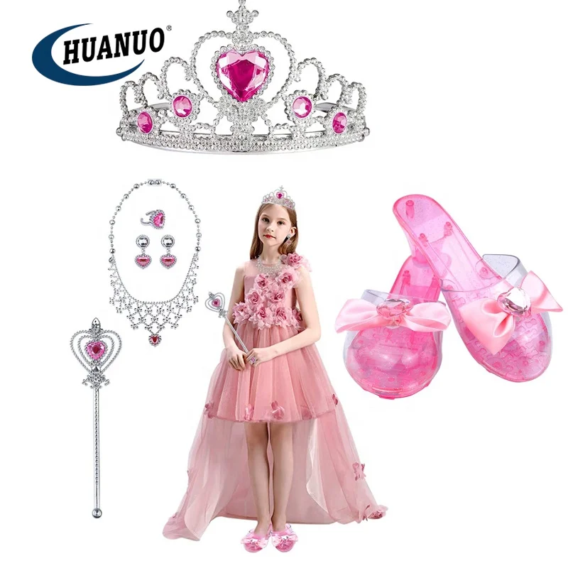 Kids Pretend Play Fashion Beauty Set Toy Plastic Crown Shoes Princess Dress  up Set Girls Toys
