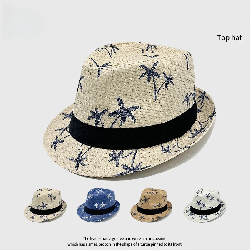Spring/Summer Printed Coconut Vacation - Sun Protection Beach Straw Hat_voghion.com