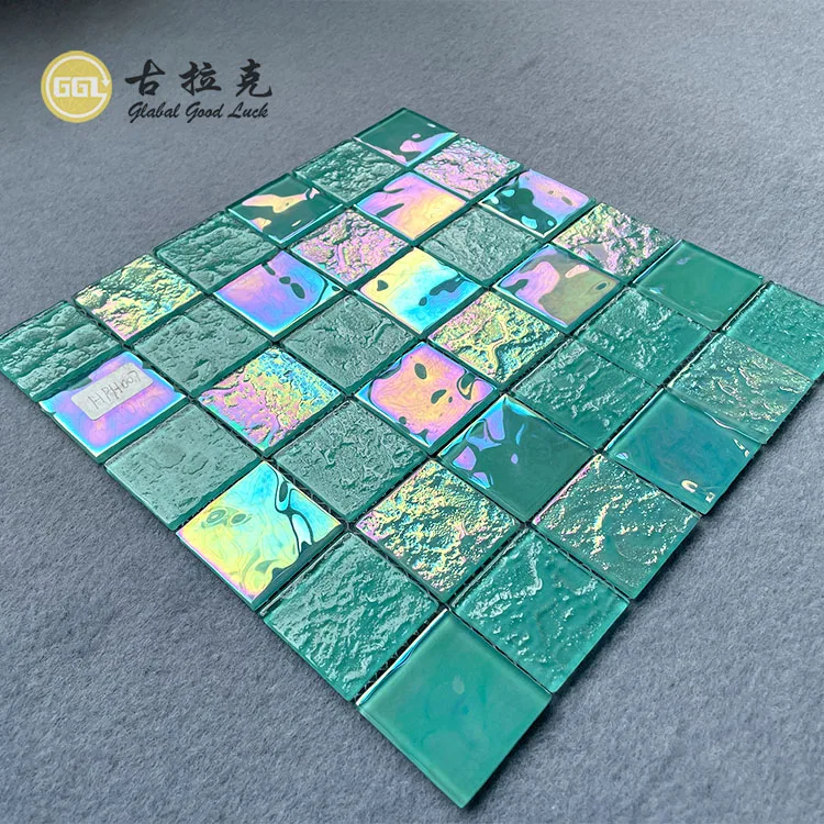 Wholesale price outdoor aqua green white blue iridescent crystal glass swimming pool mosaic tile details