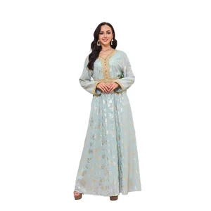 Wholesale Middle East Europe and America Muslim Women's Robe Hot Gold Printed Fashion Dresses