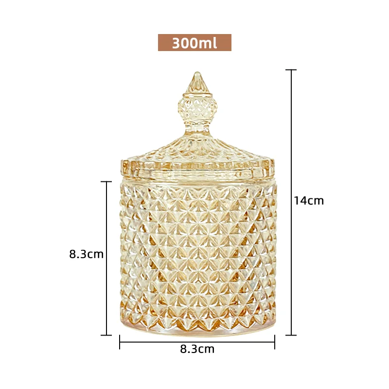Elegant Diamond Patterned Premium Glass Candle Jars with Lids for Aesthetic Home Decor