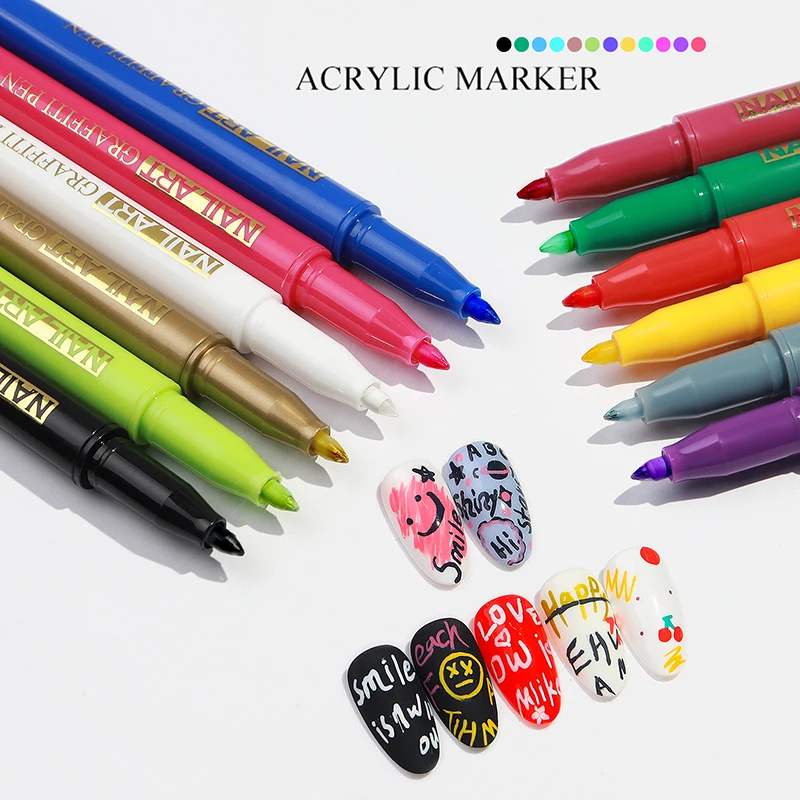 12 Colors Nail Graffiti Pen Waterproof Drawing Painting Diy Flower Fast