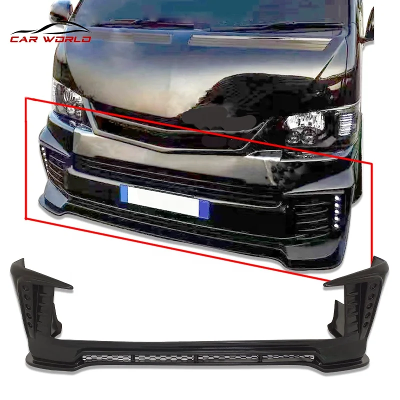 Car Front Face Kit Lip with Led Light Rear Diffuser Lip Side Skirts for Toyota Hiace 200 Series 2014-2018 Auto Body Kit Parts