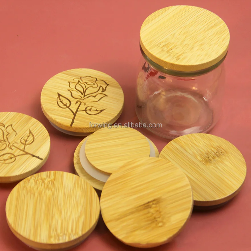 Oui Yogurt Bamboo Jar Lids Set Wooden Lids with Silicone Sealing Rings factory