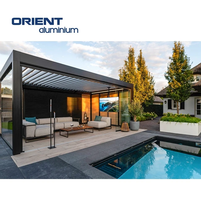 Custom Bioclimatic Pergola Motorized Waterproof Customized Modern Louvered Roof Aluminum Pergola