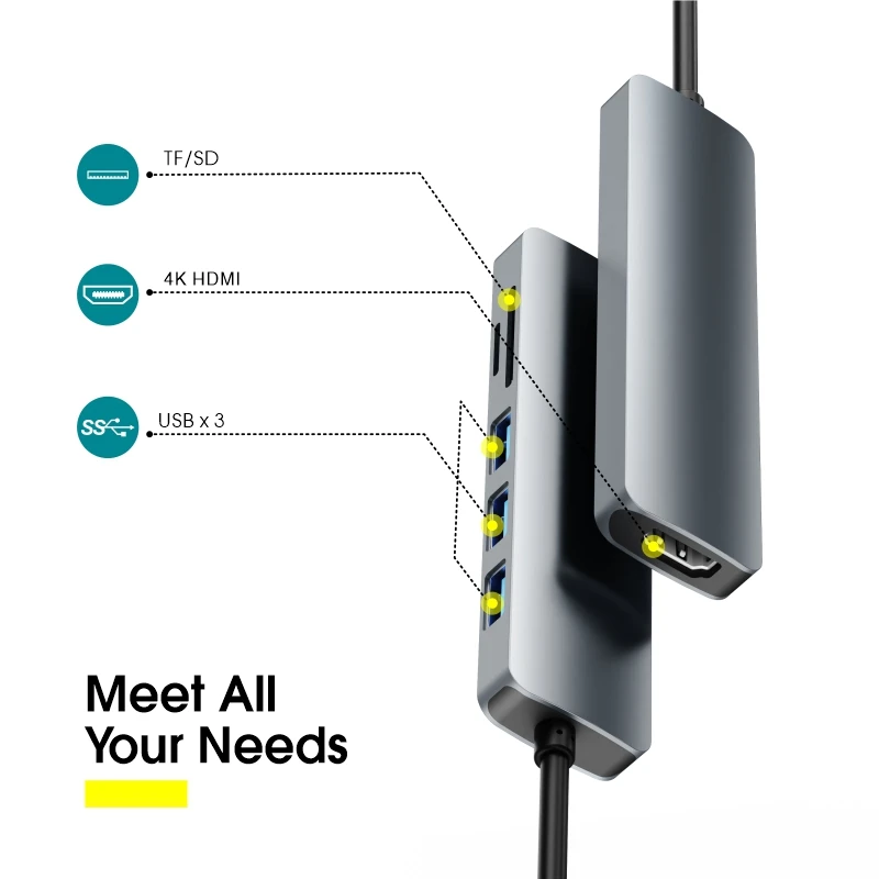 Алюминиевый USB-концентратор 6 в 1 для Macbook Pro Тип C 3 0 4K HDTV SD
