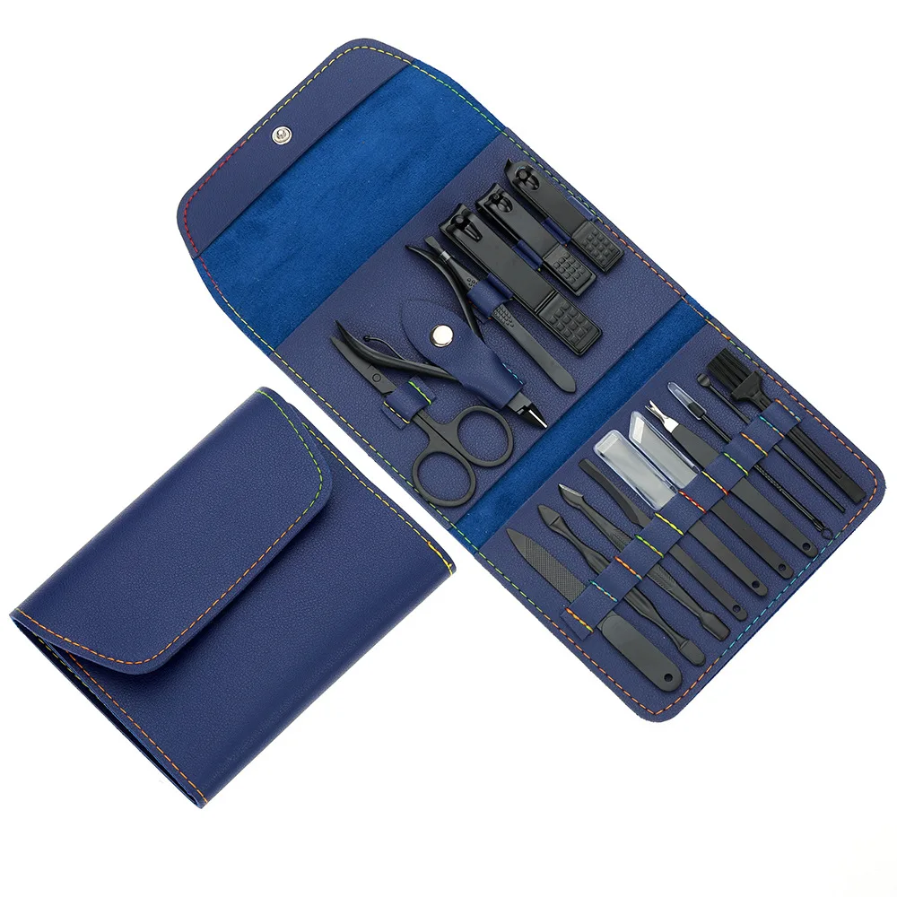 16pcs Amazon Hot Sale Manicure Pedicure Set in Soft Leather Pouch for Gift and Give Away