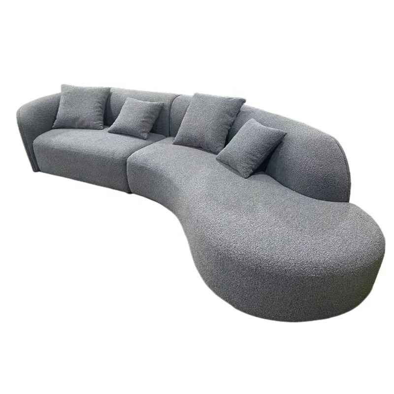 Customized Modern Fancy Curved Sofa Teddy Fabric Living Room Sectional Sofa with Chaise Lounge Couch Nordic Sofa Furniture