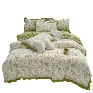 Ultra Soft Stone Washed French Flax Linen Sheets Digital Printing Personalized Design Bedsheet Bedding Set Fiber Luxury Flat Sh