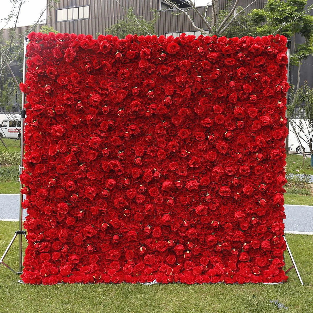 ISEVIAN Customized 10x10 8x8 Red Rose Artificial Flower Wall Panel Backdrop Wedding Decor