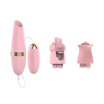 Fun multifunctional USB charging vibrating eggs rotating tongue licking silicone sucking vibrator eggs 3-piece sex toy