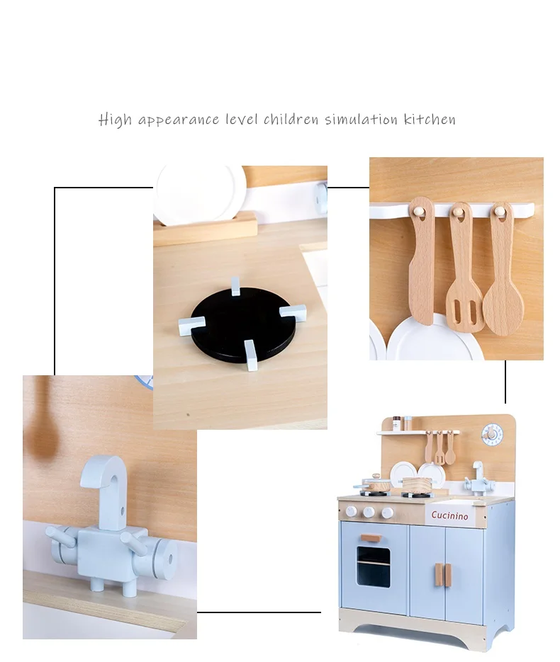 Krishna 2 to 4 Years Educational  Wooden Kids  Light Blue Wood Kitchen Play Cos Toy Set