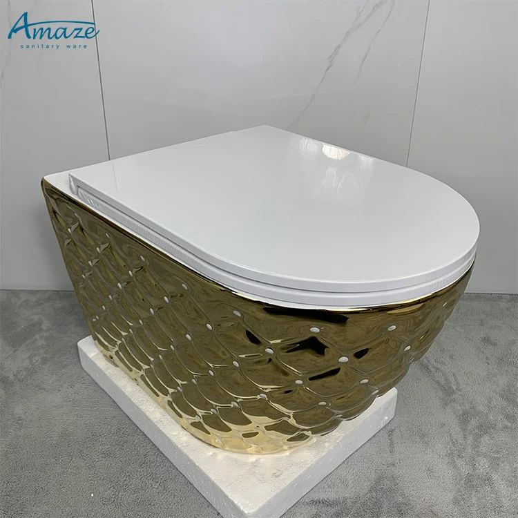 Luxury style good quality wall mounted electroplate bathroom ceramic sanitary ware wc commode color wall hung toilet bowl factory