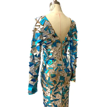 Sparkly Golden Silver Mirror Dress Evening Prom Party High Slit Mirror Party Dress Costume for Women