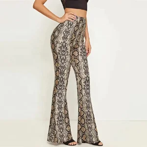 Women's High Waist Fashion Flared Trousers Snake Print Woven Flare Pants Large Size Elastic Decoration Loose Colorful for Autumn