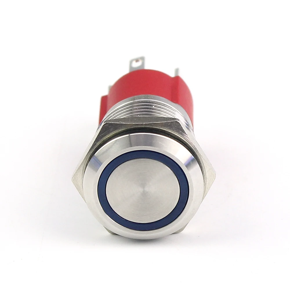 Heavy Duty 20A 12Vlot Waterproof Pushbutton Switch 4Pin ON-OFF 16MM Flat Button Marine Push Button Light Switch with Ring LED