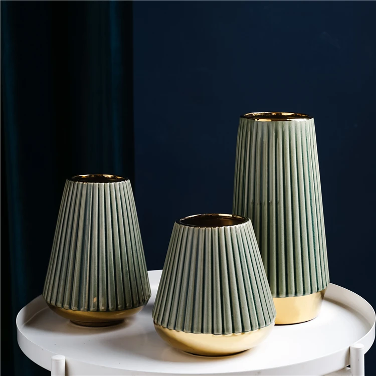 Недорогие современные свадебные декоративные вазы для гостиной золотые зеленые скандинавские фарфоровые керамические вазы для домашнего декора