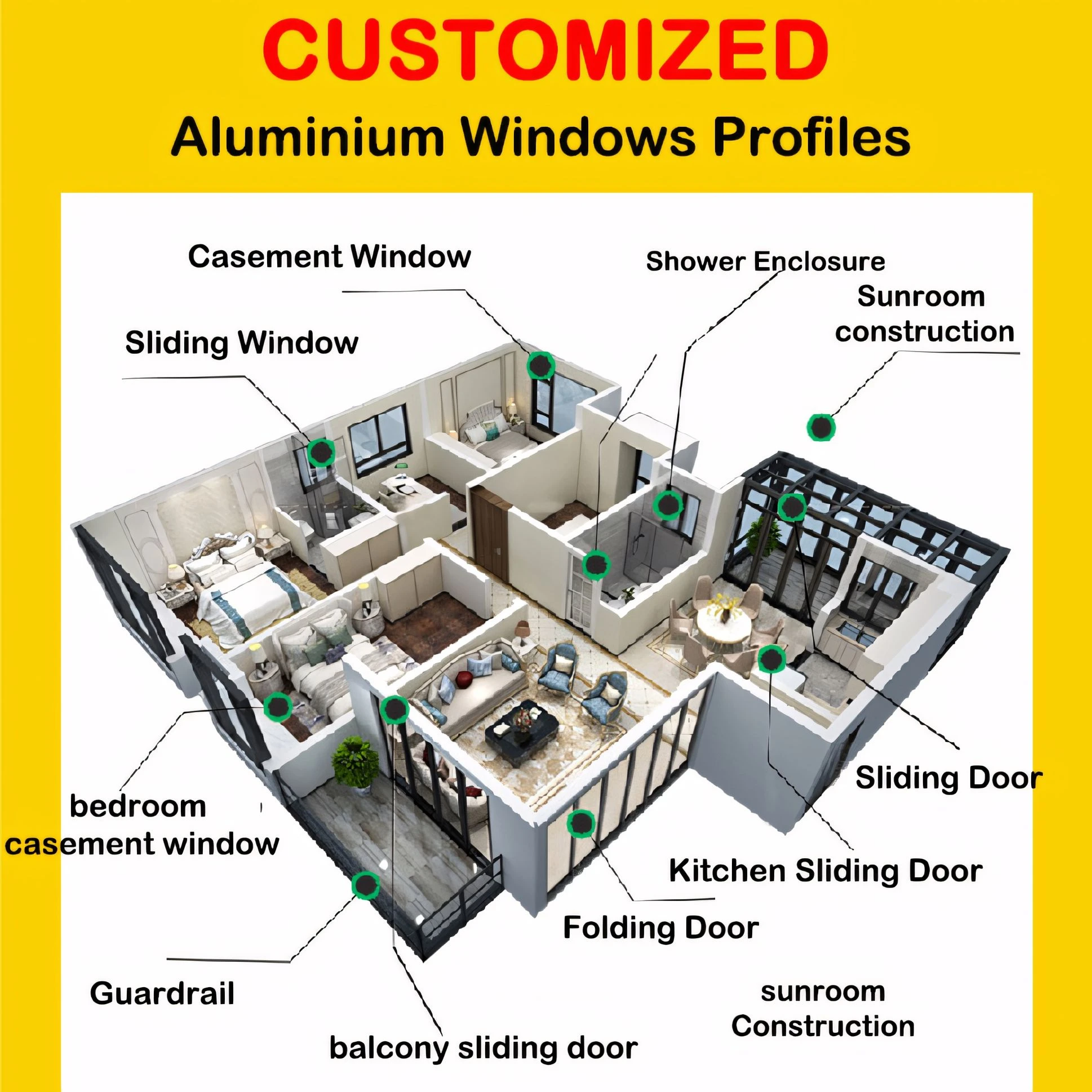 Three Track Partition Frame Sliding Windows Slim Profile Aluminum Glass