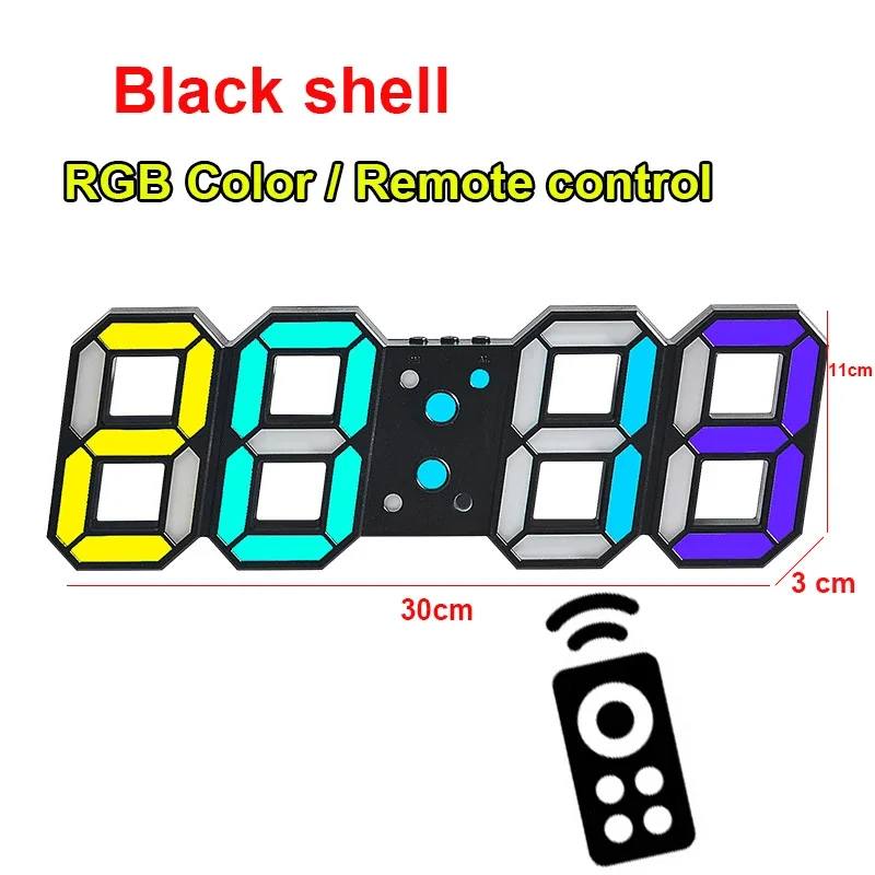 Promotion Fancy RGB Rainbow Color Display Remote Control 3D LED Table Alarm Clock Wall Clock