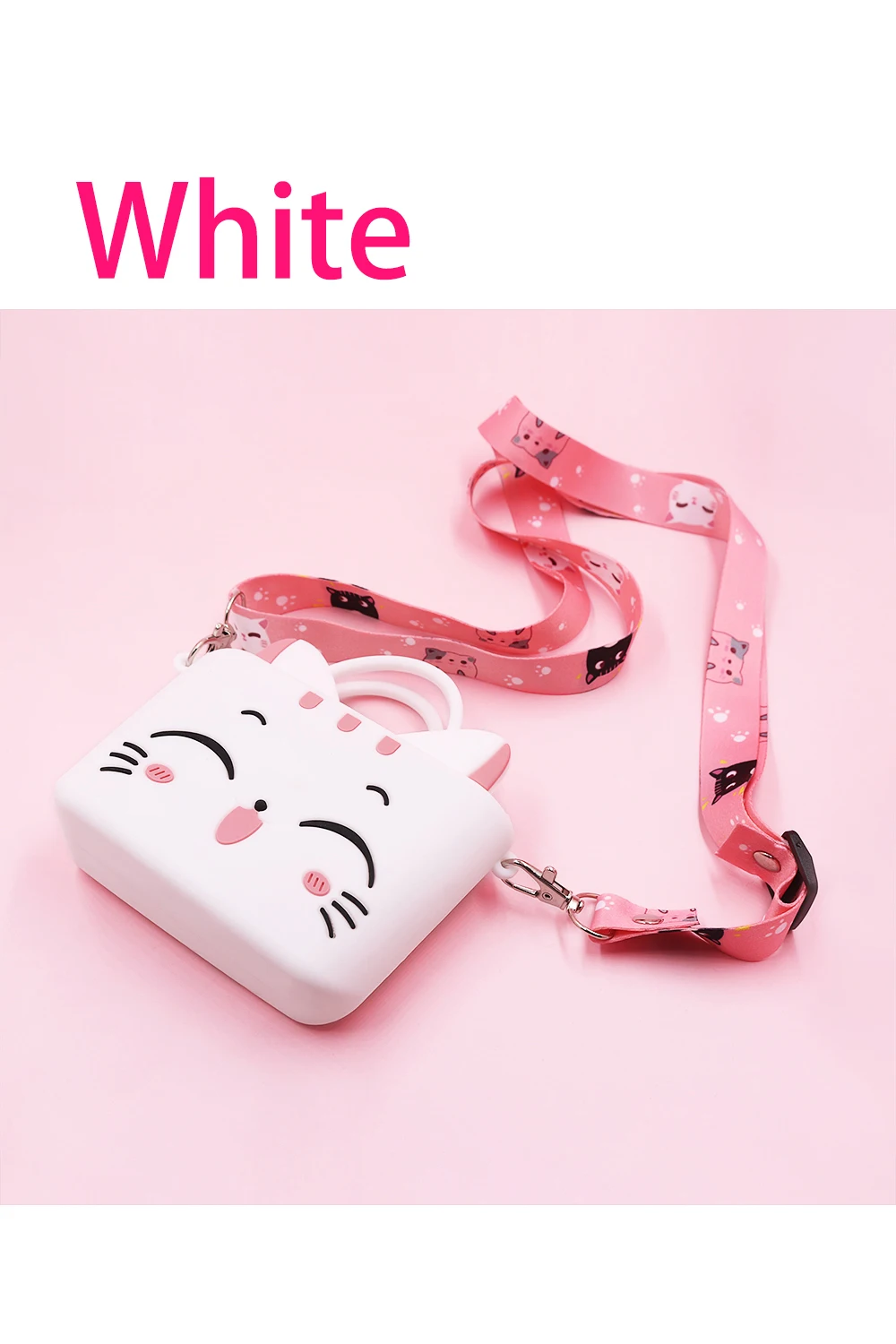 lovely Happy cat silicone hand rope wallet cute girls mini cartoon small rubber coin purse