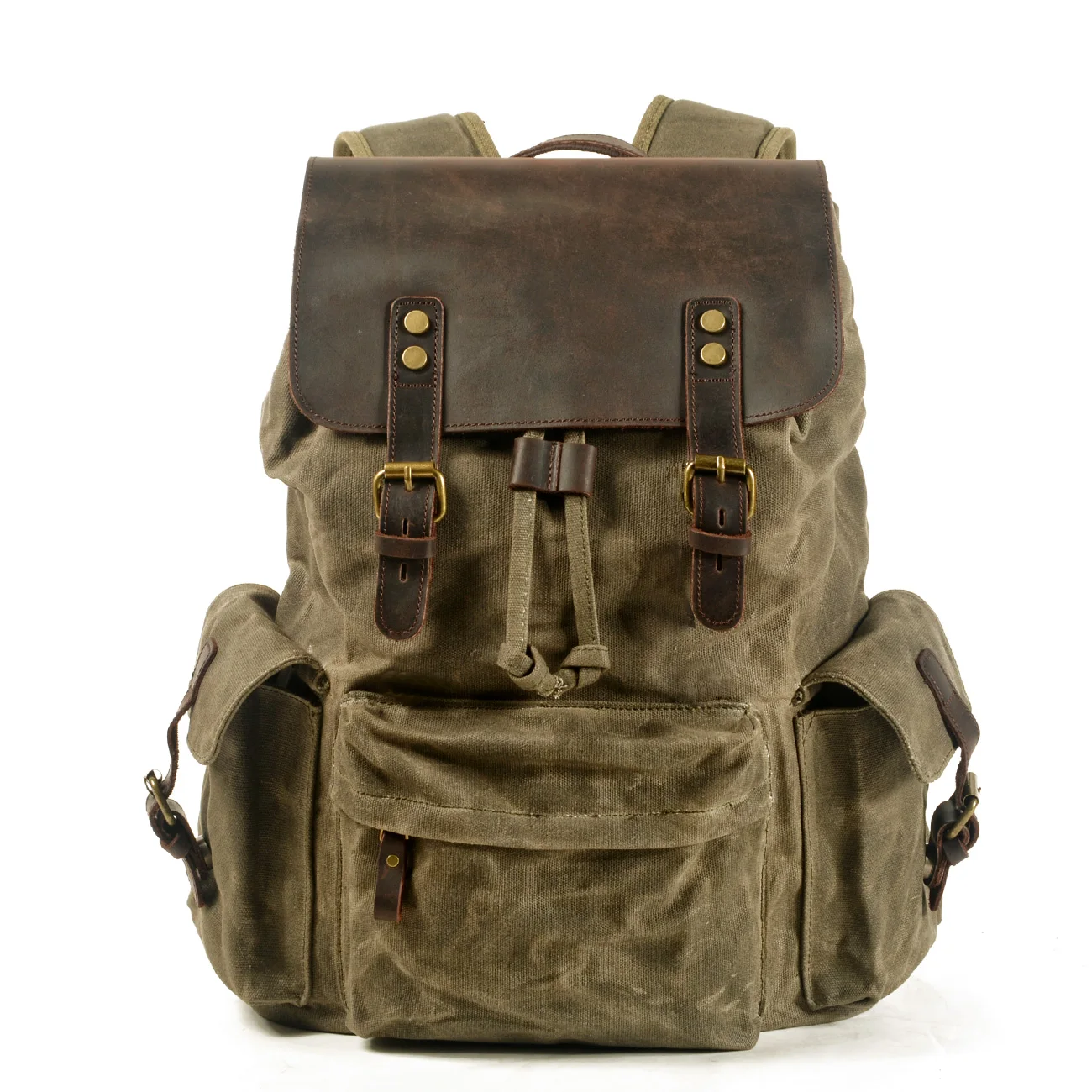 men's retro oil waxd canvas bag waterproof cowhide  backpack large capacity travel rucksack