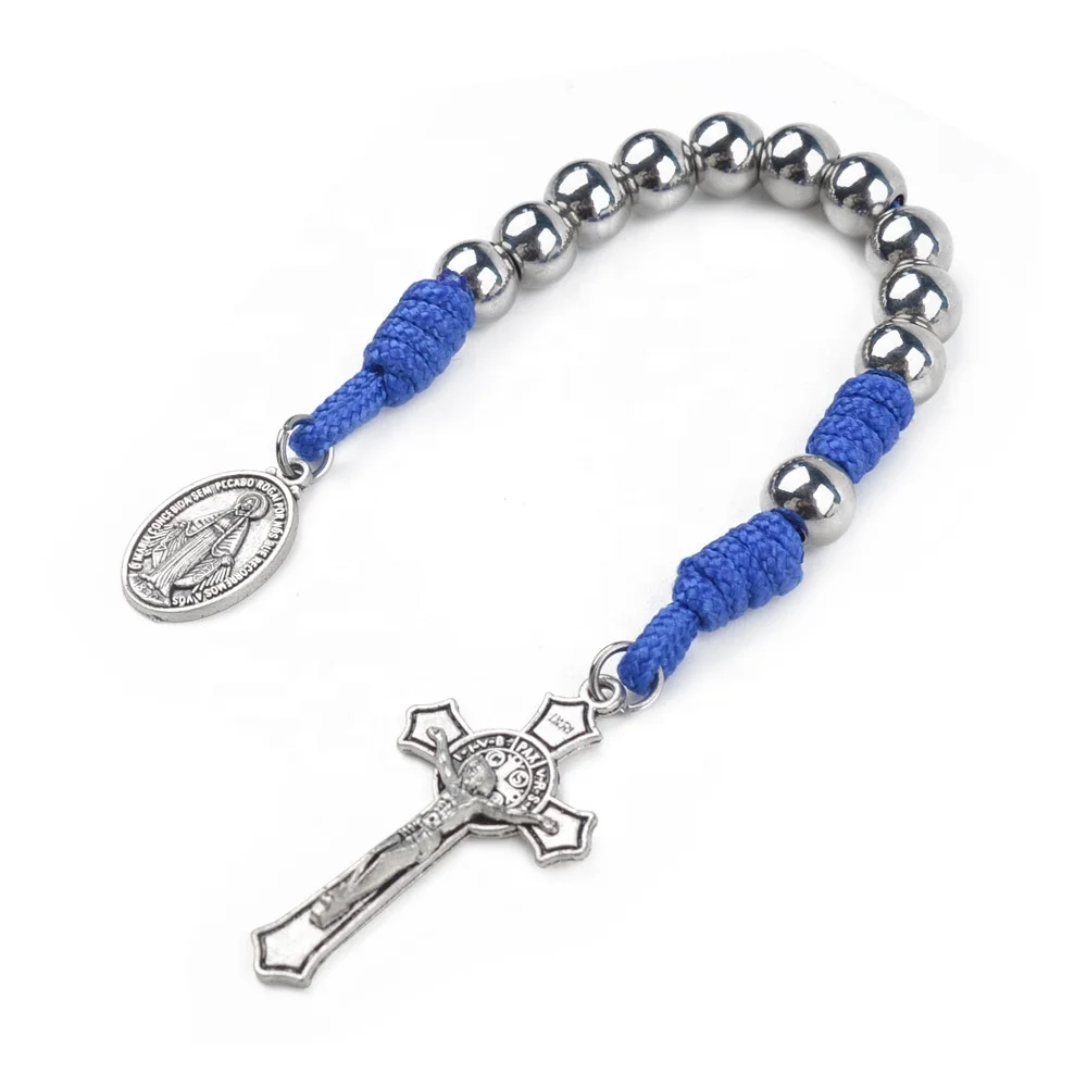 Stainless Steel 8MM Blue Paracord Rosary with Miraculous Medal