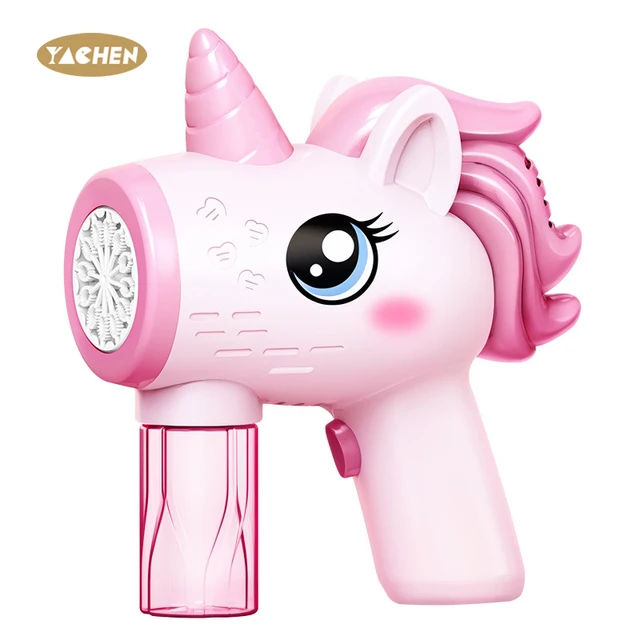 YACHEN new arrival summer toy gift bubble blaster blue pink cartoon cute unicorn electric bubble machine gun for kids