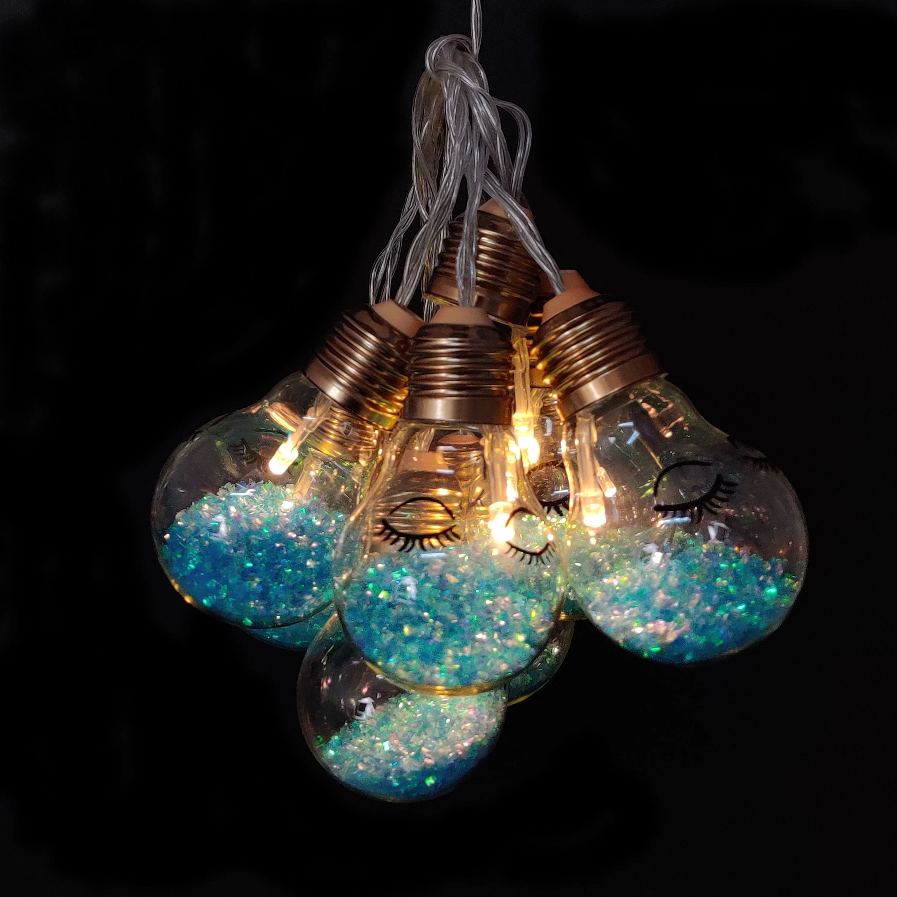 Battery operated glass christmas wholesale custom made home decor wire bulb shaped gobe led hanging string lights factory