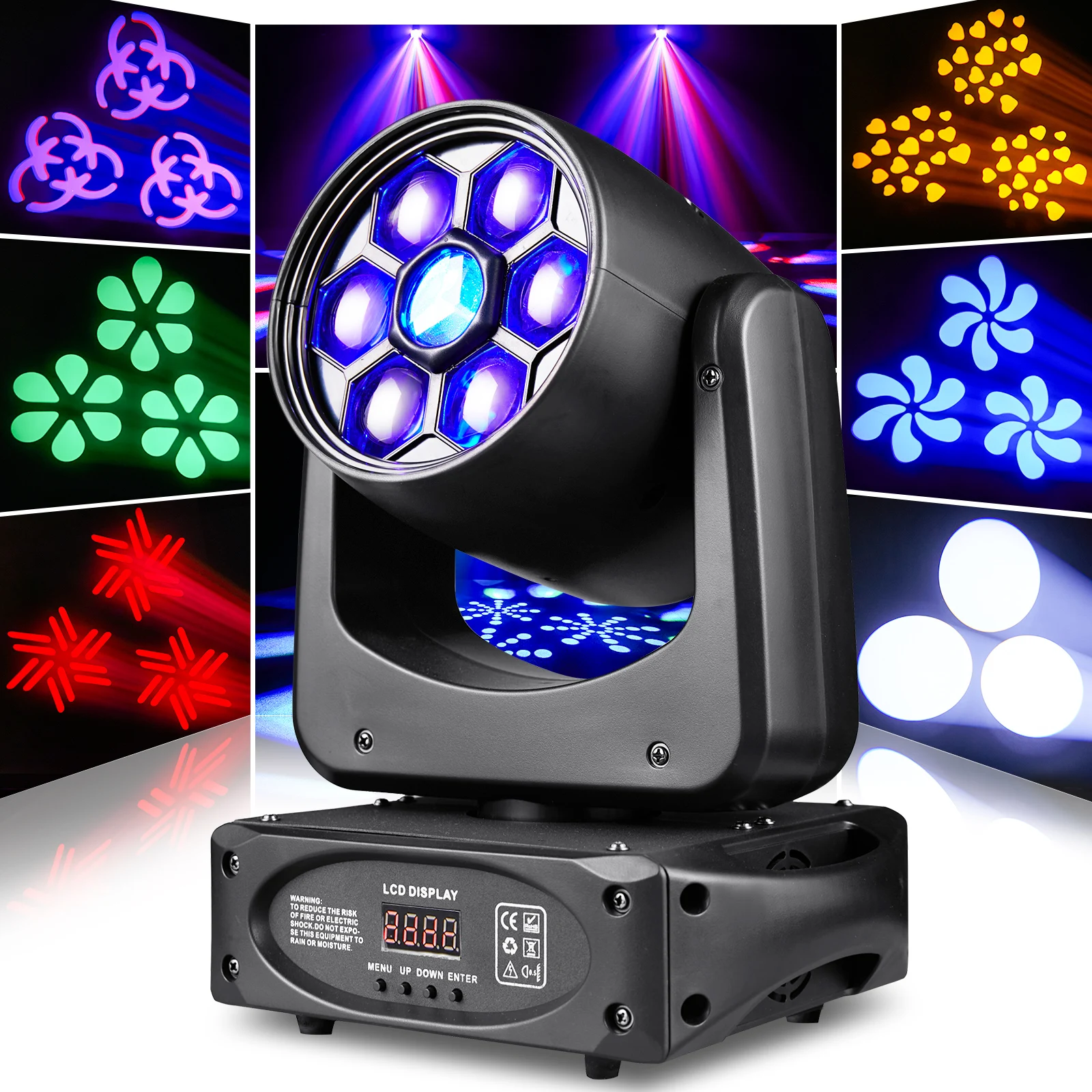 U`King 150W RGBW Moving Head Lights - 8 Patterns & Colors for