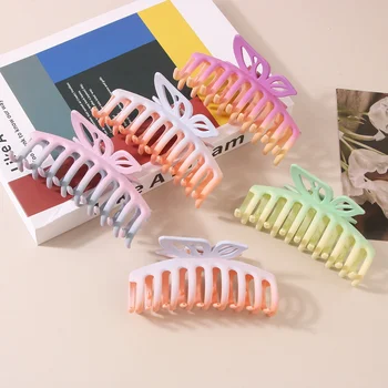 New shape butterfly hair claw clip large frosted gradient color claw Shark grip hair clip