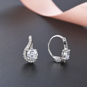 China Jewelry Factory Wholesale France Lock  Rhodium Plating Diamond 925 Silver Earring
