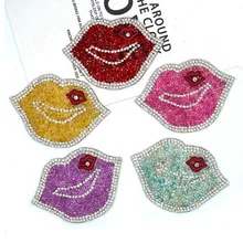 New Arrival Hot-Fix Lips Design Rhinestone Mesh Patches Bulk Rhinestones with Adhesive Back for DIY Decoration