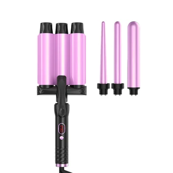 New design 3 barrels LCD digital display hair roll iron machine Pro automatic curly hair Air hair curler with replaceable head