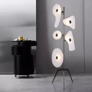 Modern Luxury LED Floor Lamp Home Hotel Villa Simple White Iron Design Blue Acrylic Shade G9 Base Living Room Lighting