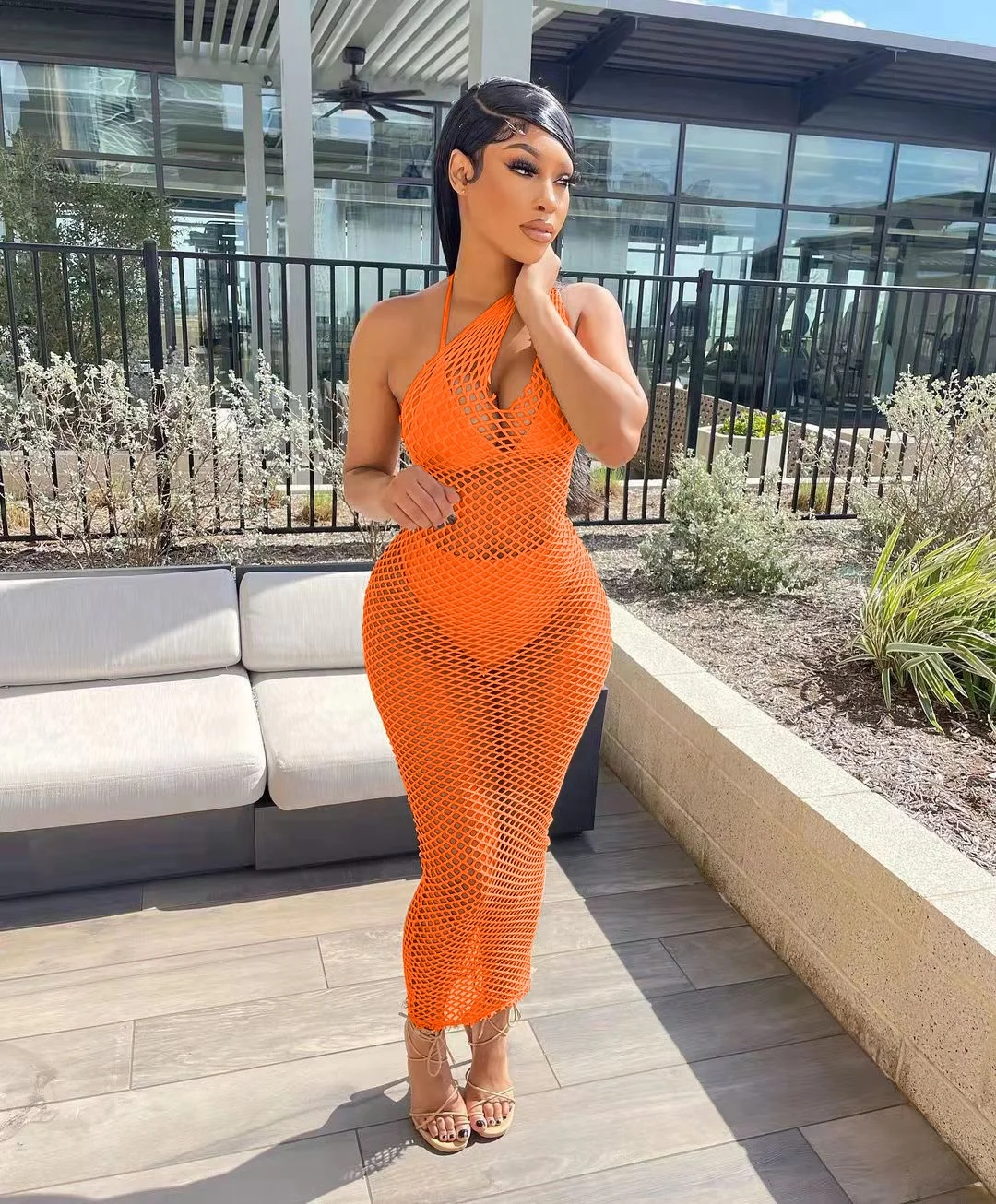 Women Sexy Dresses Summer Party Club Wear One Shoulder Black Bodycon Pencil  Dress Female Mesh Fishnet Dress