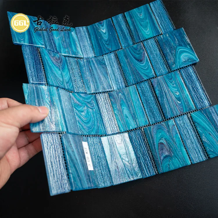 New Design 6mm Glass Mosaic Tile Shiny Blue Color Glass Swimming Pool Mosaic Tile for Shower Bathroom