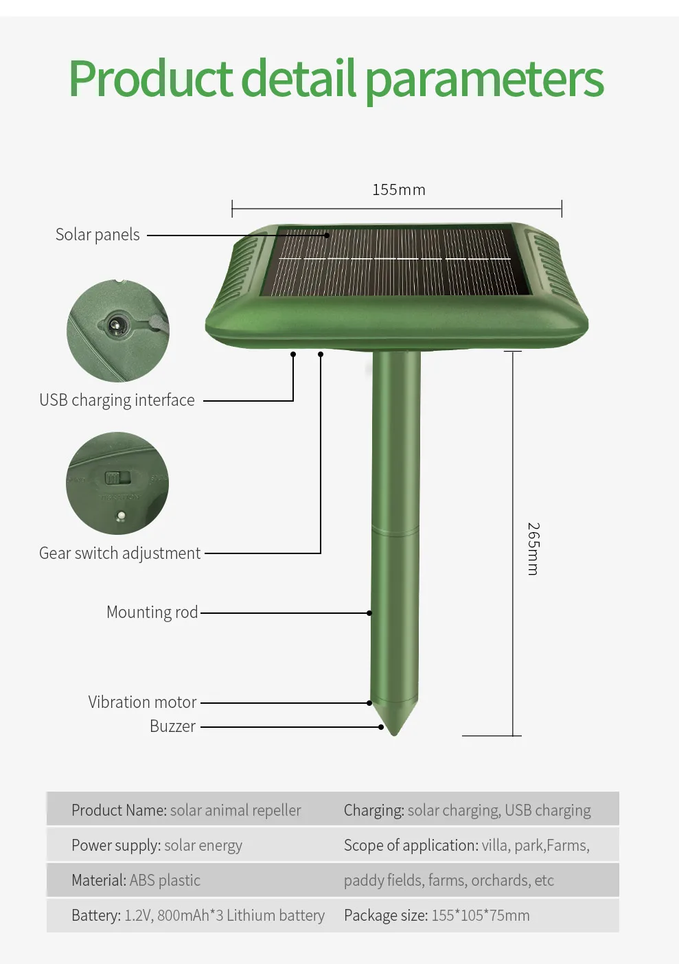 SJZ OEM/ODM High Effective solar or battery powered ultrasonic pest solar snake groundhog mice rat gopher mole repeller supplier