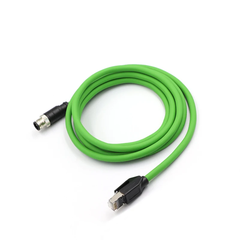 M12 To Rj45 Industrial Cable Straight Head 4pin Male Dcoded