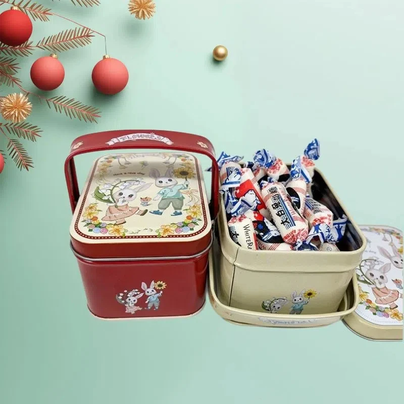 Cute Cartoon White Rabbit Tinplate Box Hand-Pulled Metal Gift Box for ...
