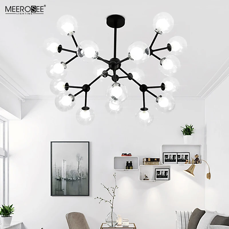 Meerosee Hot Selling Iron Glass G9 Pendant Light Indoor Living Room Restaurant Hanging Modern Chandelier MD86778