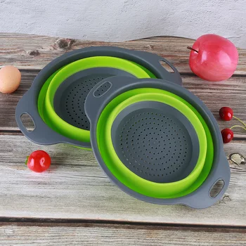 Multipurpose Circular Water Filter Basket Telescopic Folding Fruit 2 Sets Of Silicone Basket