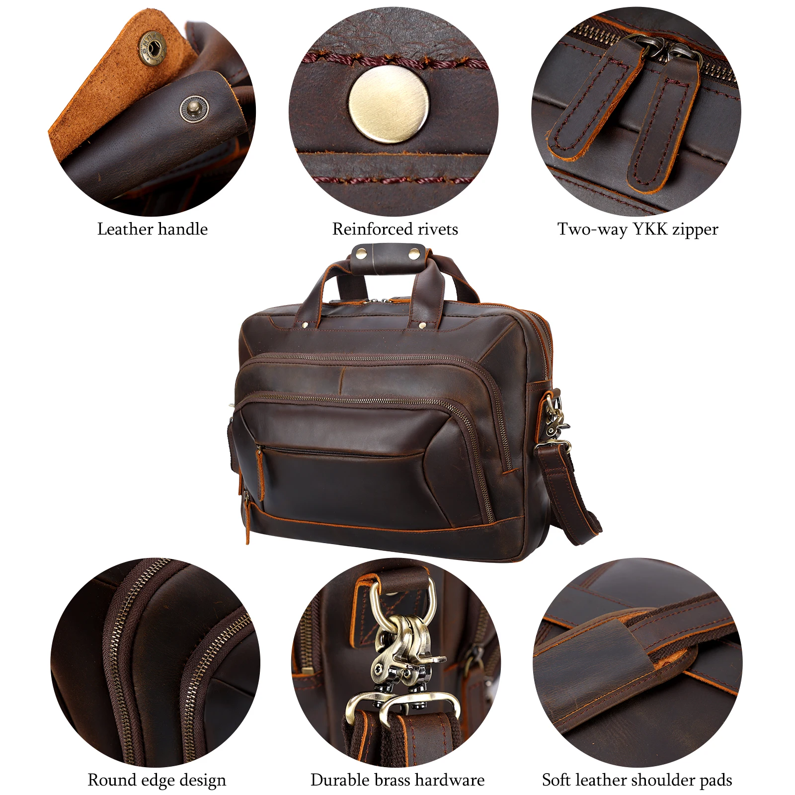 Top Grain Real Crazy Horse Leather 17 Inch Laptop Briefcase Messenger Men Genuine Leather Computer Laptop Briefcases