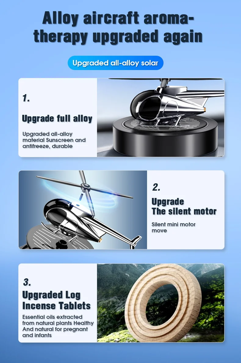 Solar Car Air Freshener Helicopter Fragrance Auto Flavoring Interior Accessories Propeller Rotating Perfume Diffuser Supplies