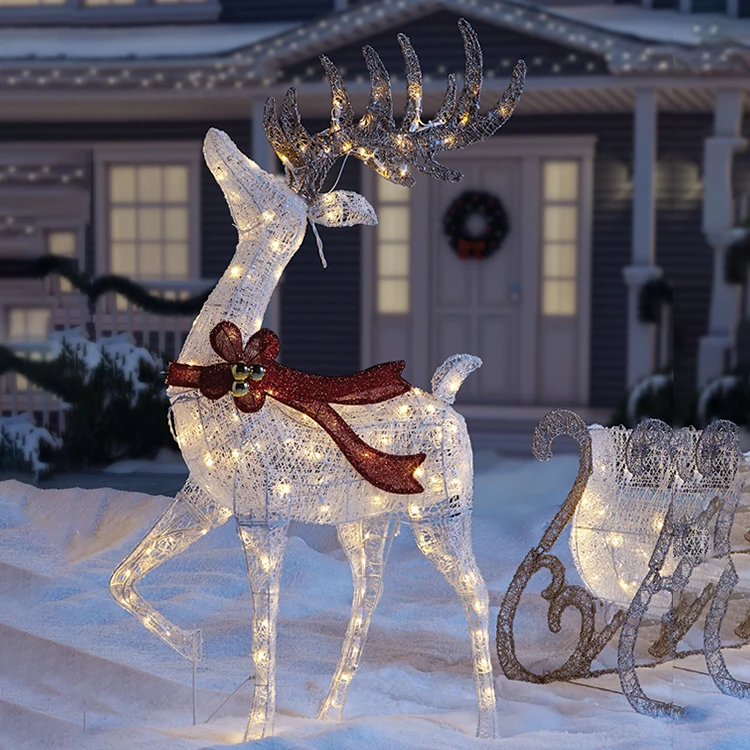 クリスマス 飾り 大型ヴィンテージクリスマスそりフルサイズ/鹿ライトサンタ節そり