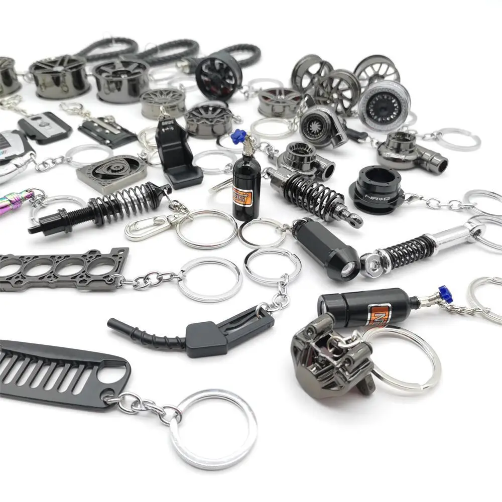 Automotive Parts Model Key Ring Set Spinning Rim Chain Jdm Keychain
