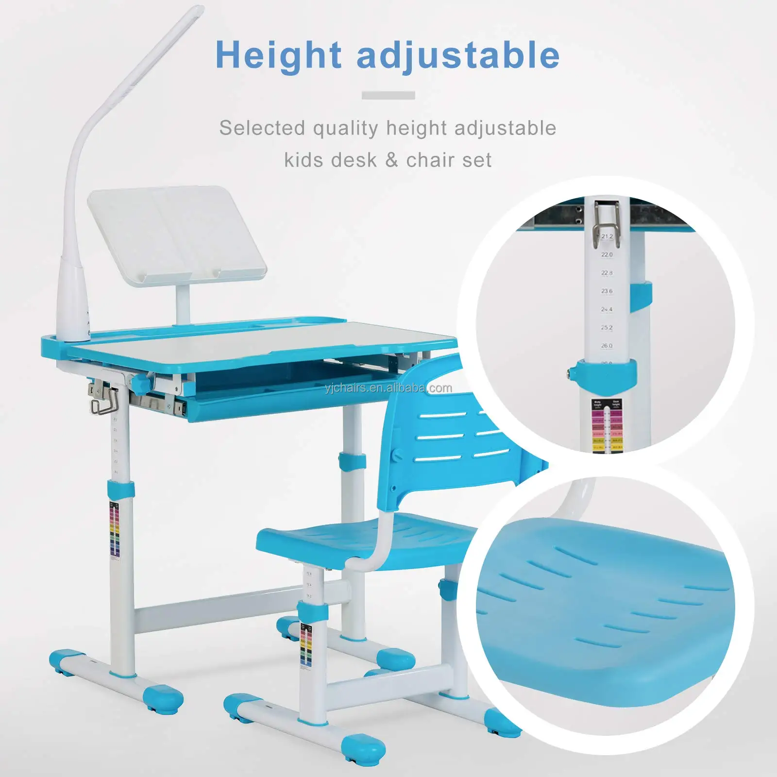 Height Adjustable Children Study Table And Chair Set Kids Desk With ...