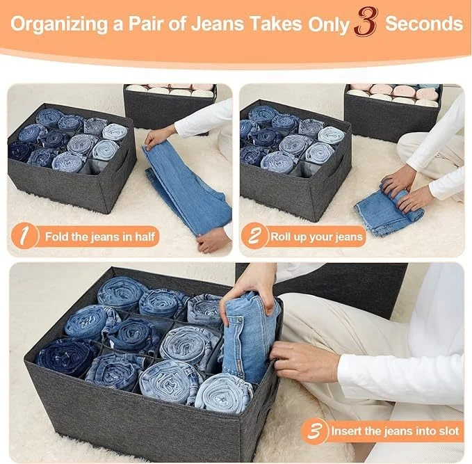 Organizer Vestiti Scomparti Organizzatore Armadio Per Jeans HERCHR - Divisori Pieghevoli, Colore Bianco, Materiale PP Organizer Pantaloni Armadio - Foto 2