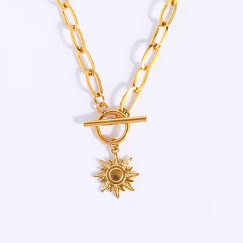 Gold Plated Stainless Steel Metal Toggle Choker FASHION Jewelry Sun Pendant Necklace 2022 For Women